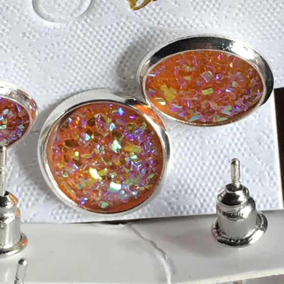 Orange Druzy Earrings - Picture 4 of 4